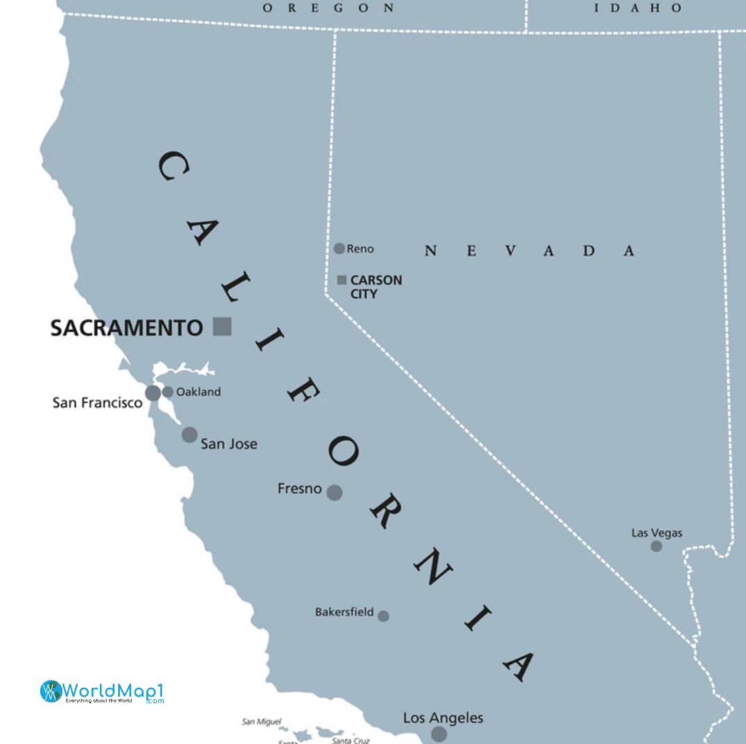 Carte de la Californie avec le Nevada